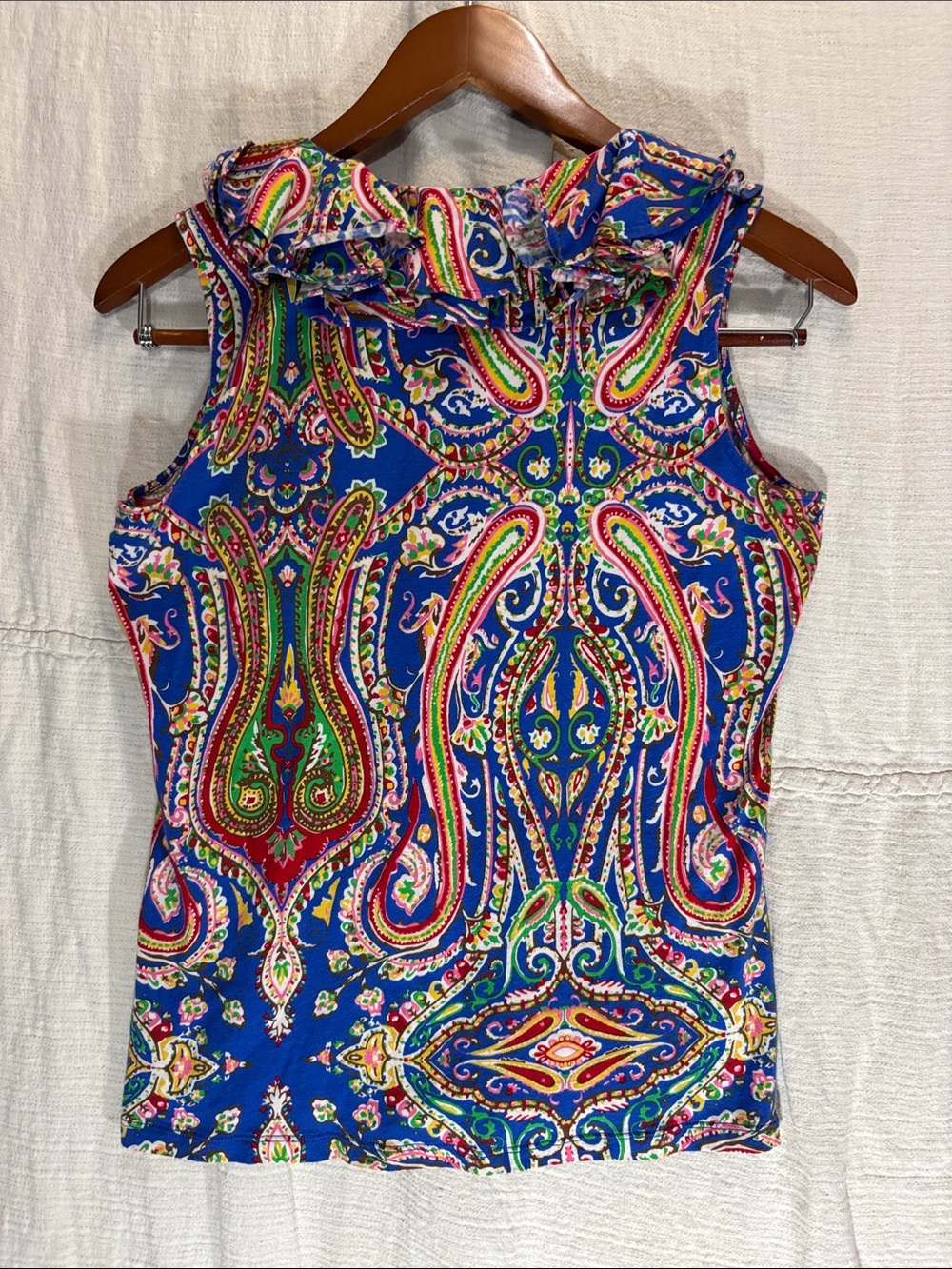 Ralph Lauren Blue Paisley Ruffle Blouse - Picture 5 of 6